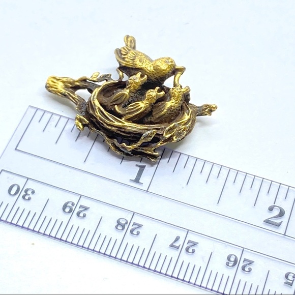 ANSON Pewter Gold/Brass Plated Birds in Nest Pendant Vintage - Picture 5 of 5